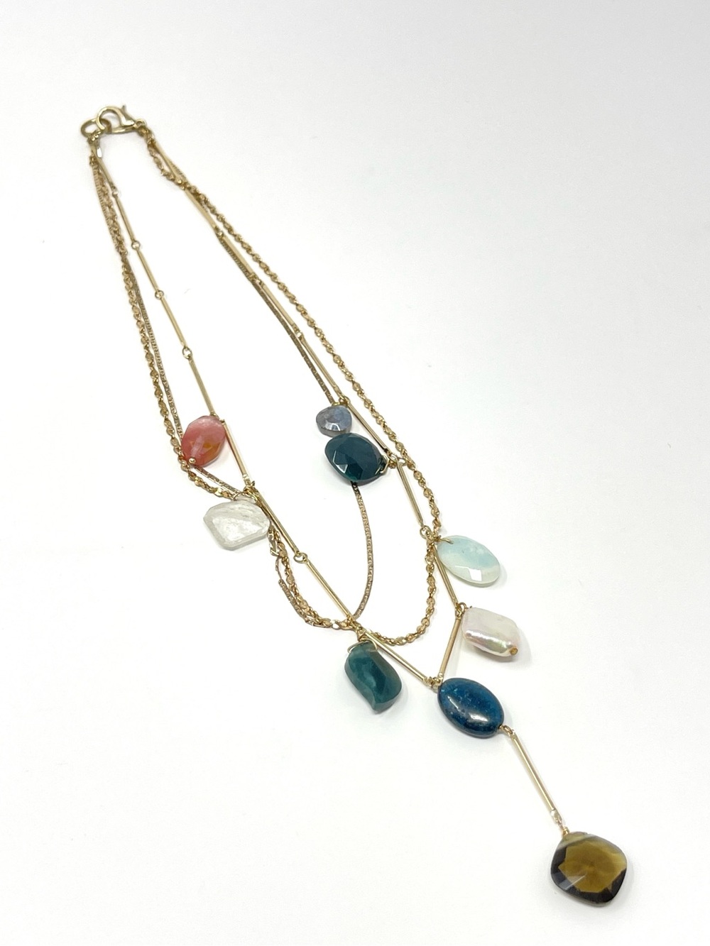 New Anthropologie Stone Charm Necklace Gold - Picture 4 of 5